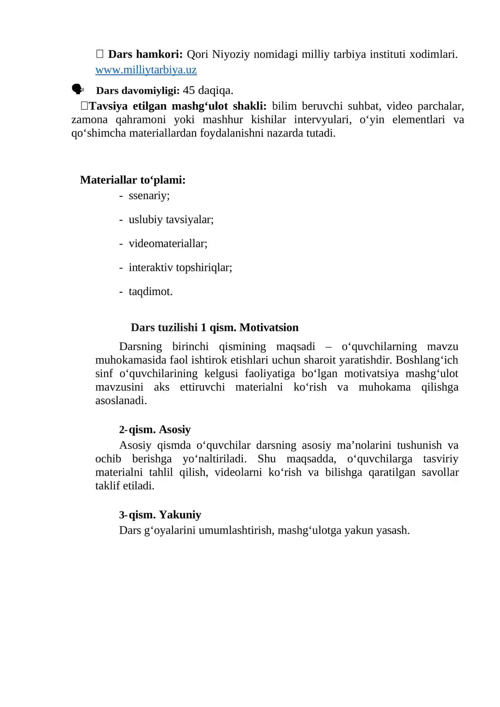 "Kelajak soati" darsining 1-4 sinflar uchun mashg‘ulot senariysi 3