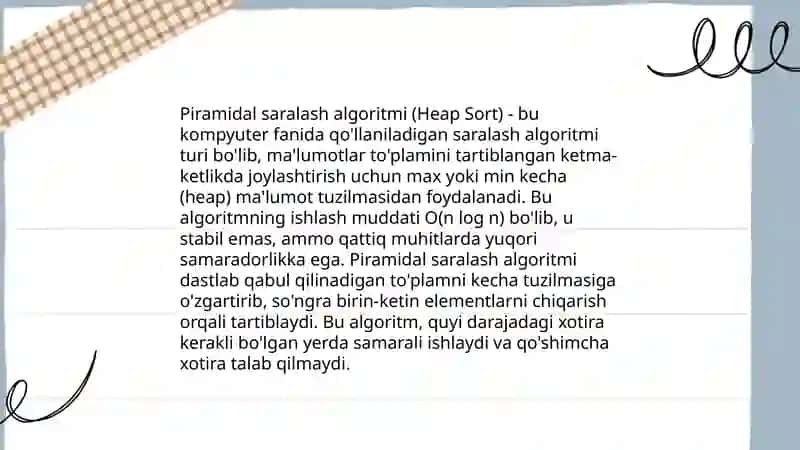 Piramidal va birlashtirish orqali saralash 3