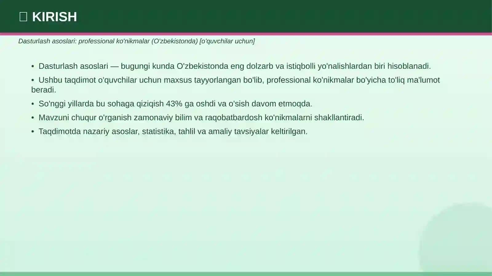 Dasturlash asoslari: professional ko'nikmalar (O'zbekistonda) 3