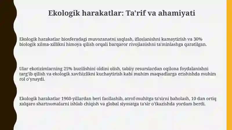 Ekologik harakatlar: Ta'rif va ahamiyati 3
