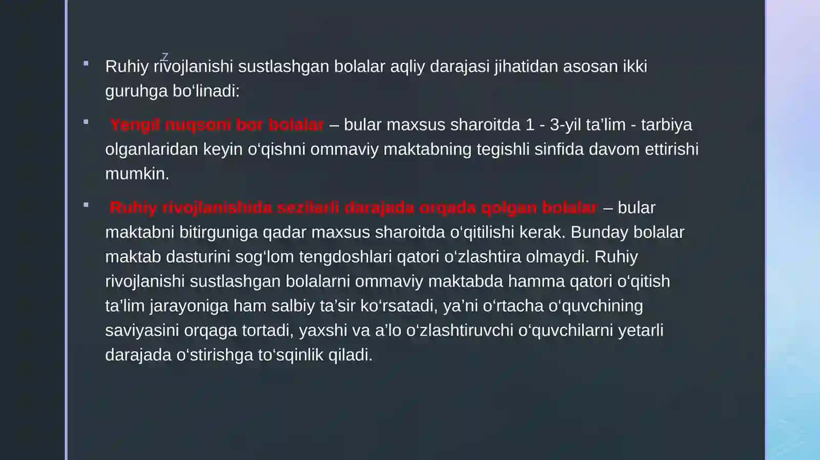 RUHIY RIVOJLANISHI SUSTLASHGAN BOLALAR 3