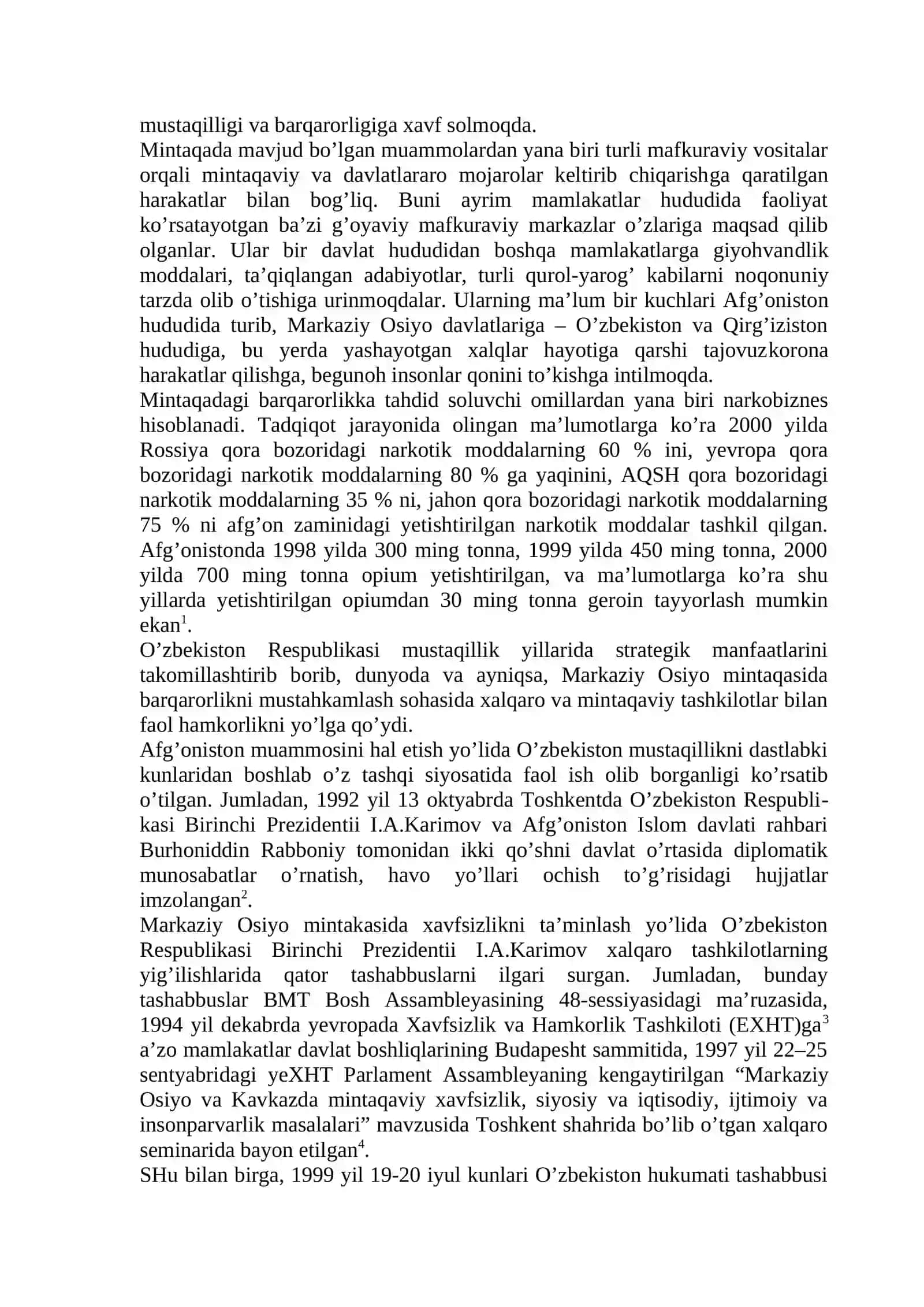 O’zbekistonning Markaziy Osiyoda tinchlik va barkarorlikni taminlashdagi o’rni 3