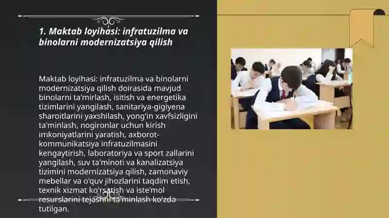 Maktab loyihasi: infratuzilma va binolarni modernizatsiya qilish 3