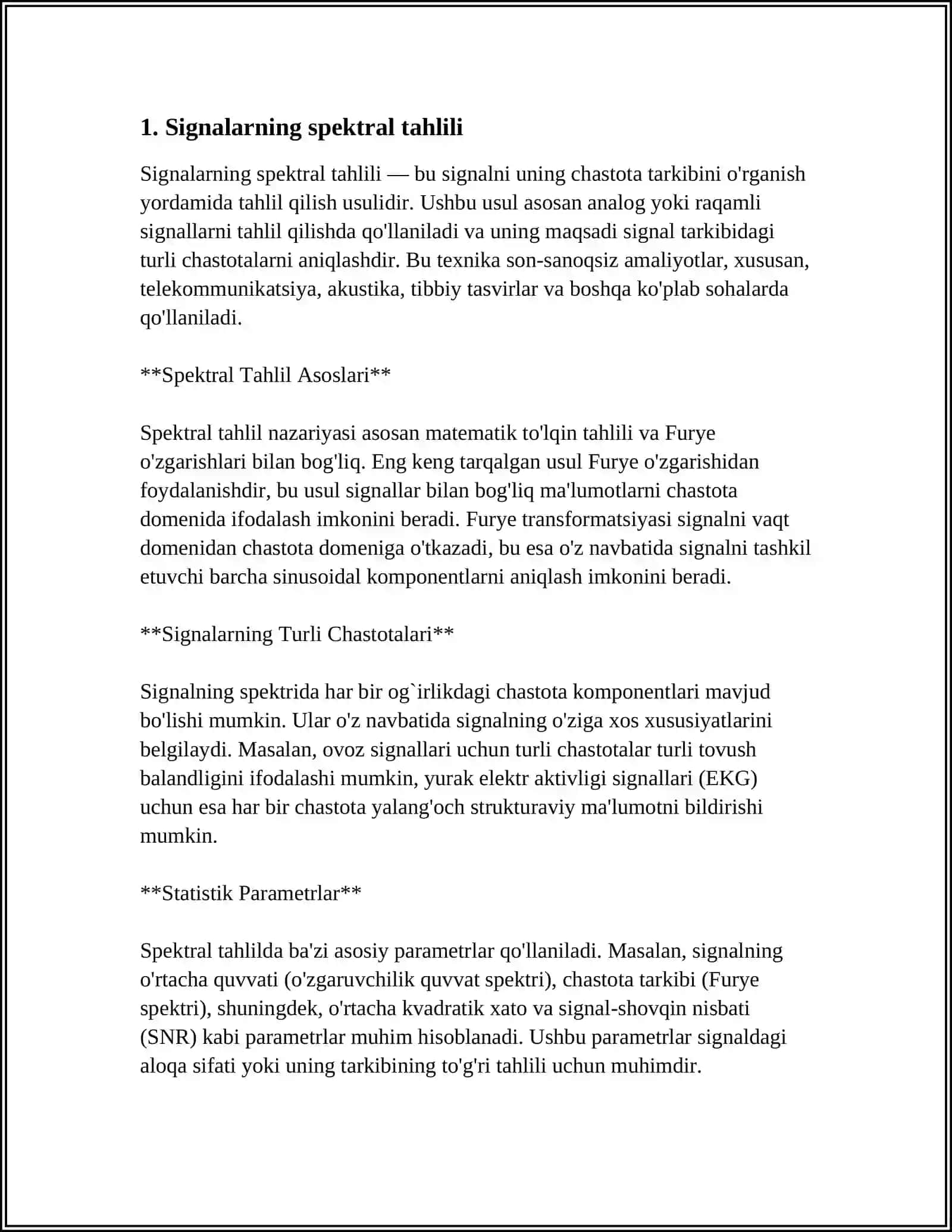 SIGNALARNI SPEKTR ORQALI IFODALASH, DISKRET FURYE O'TKAZISH 3