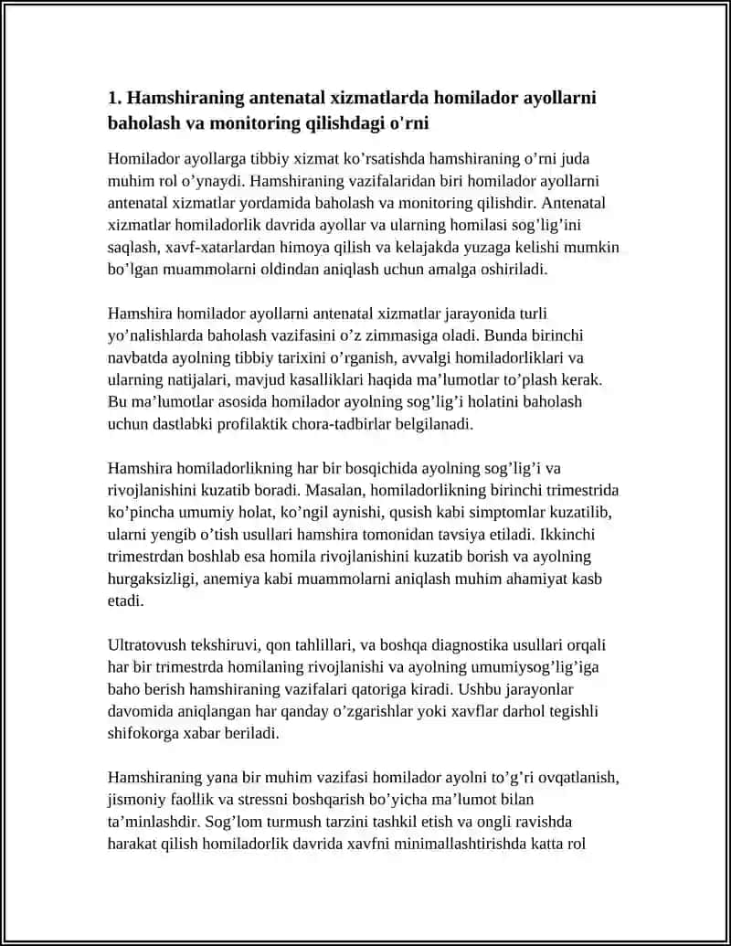 HOMILADOR AYOLLARGA TIBBIY XIZMAT KO’RSATISHDA HAMSHIRANING O’RNI 3