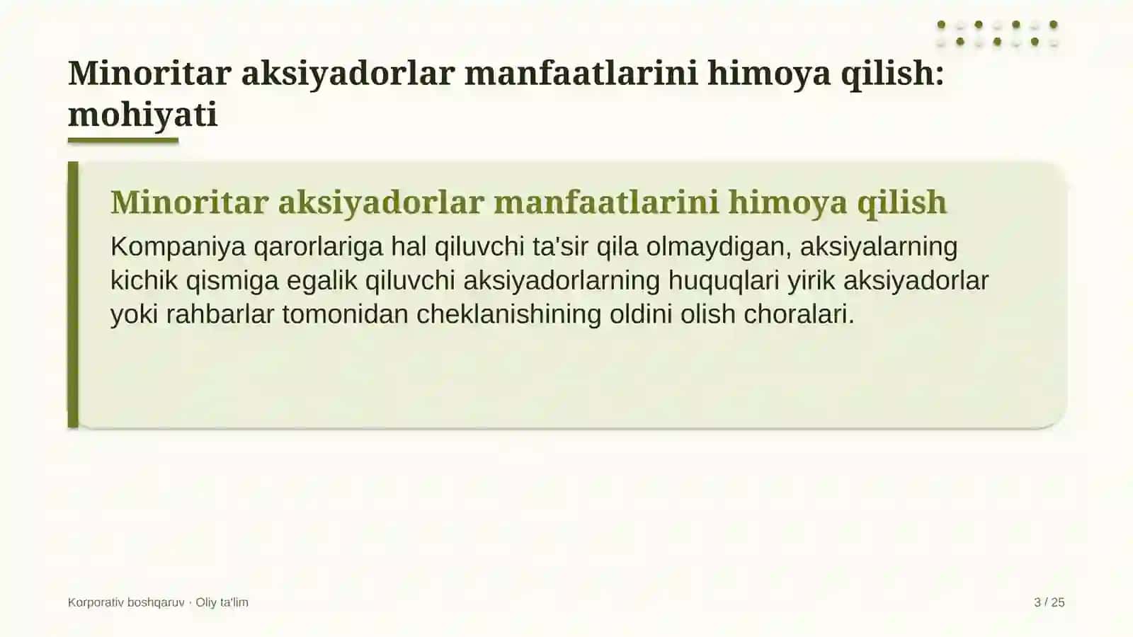 yoqilg'i quyish shoxobchalarida minoritar aksiyadorlar manfaatlarini himoya qilish 5306 3