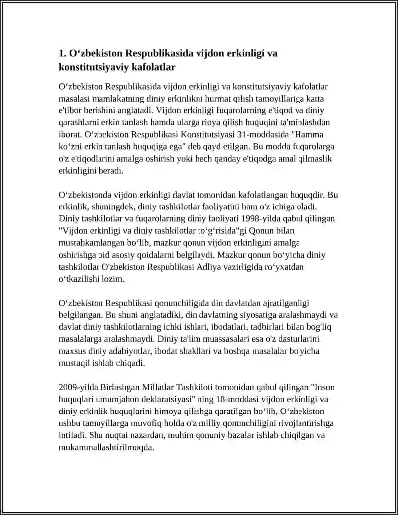 OʻZBEKISTONDA VIJDON ERKINLIGI VA DINIY TASHKILOTLAR 3