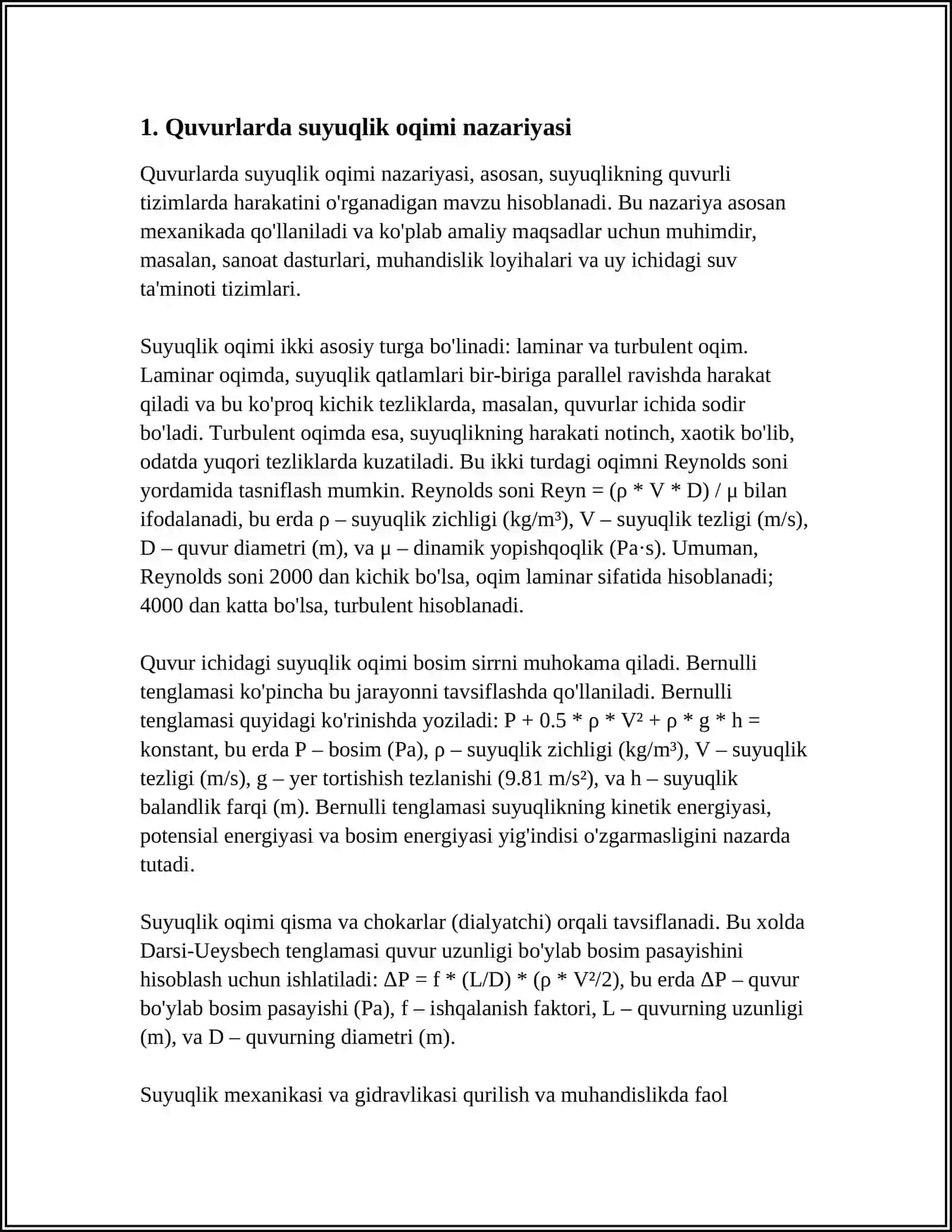 QUVURLARDA SUYUQLIK OQIMINING NAPORLI HARAKATI 3
