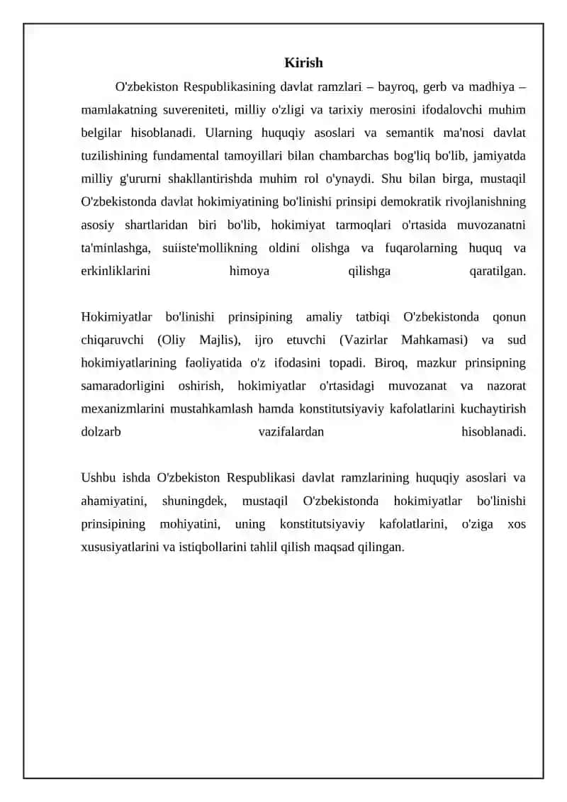 Davlat Ramzlari. Mustaqil O'zbekistonda hokimiyatlar bo'linishi prinsipi 3