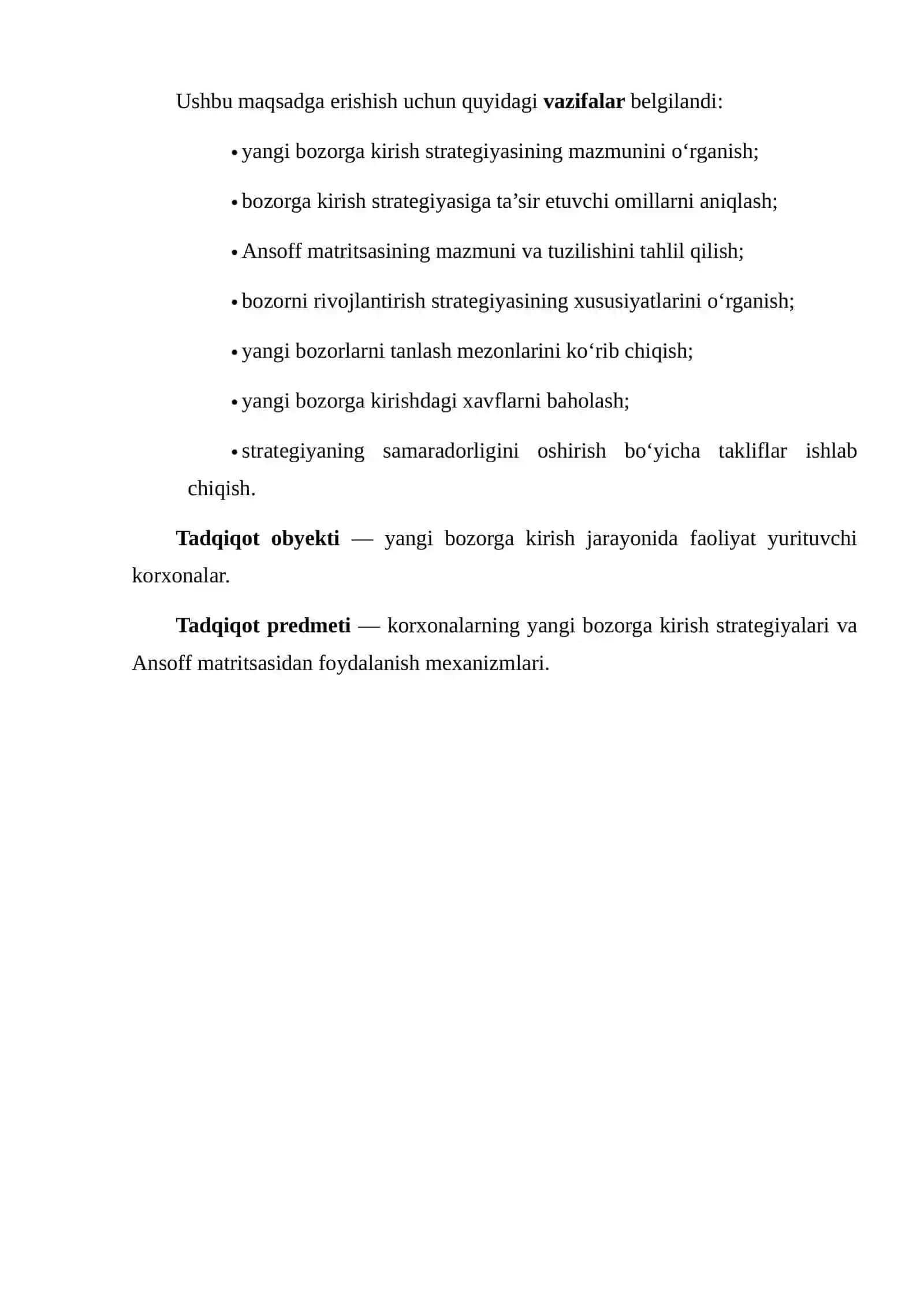 YANGI BOZORGA KIRISH STRATEGIYASI (ANSOFF MATRITSASI) 3