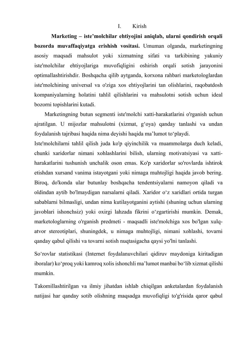 MARKETING, UNING VAZIFASI, QOIDALARI VA BOZOR TIZIMIDAGI O‘RNI 3