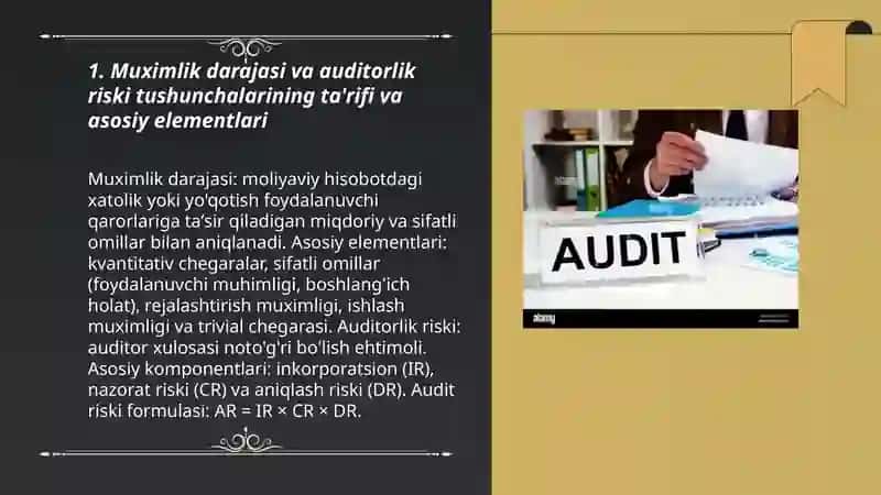 Muximlik darajasi va auditorlik riski tushunchalarining o'zaro bog'likligi 3
