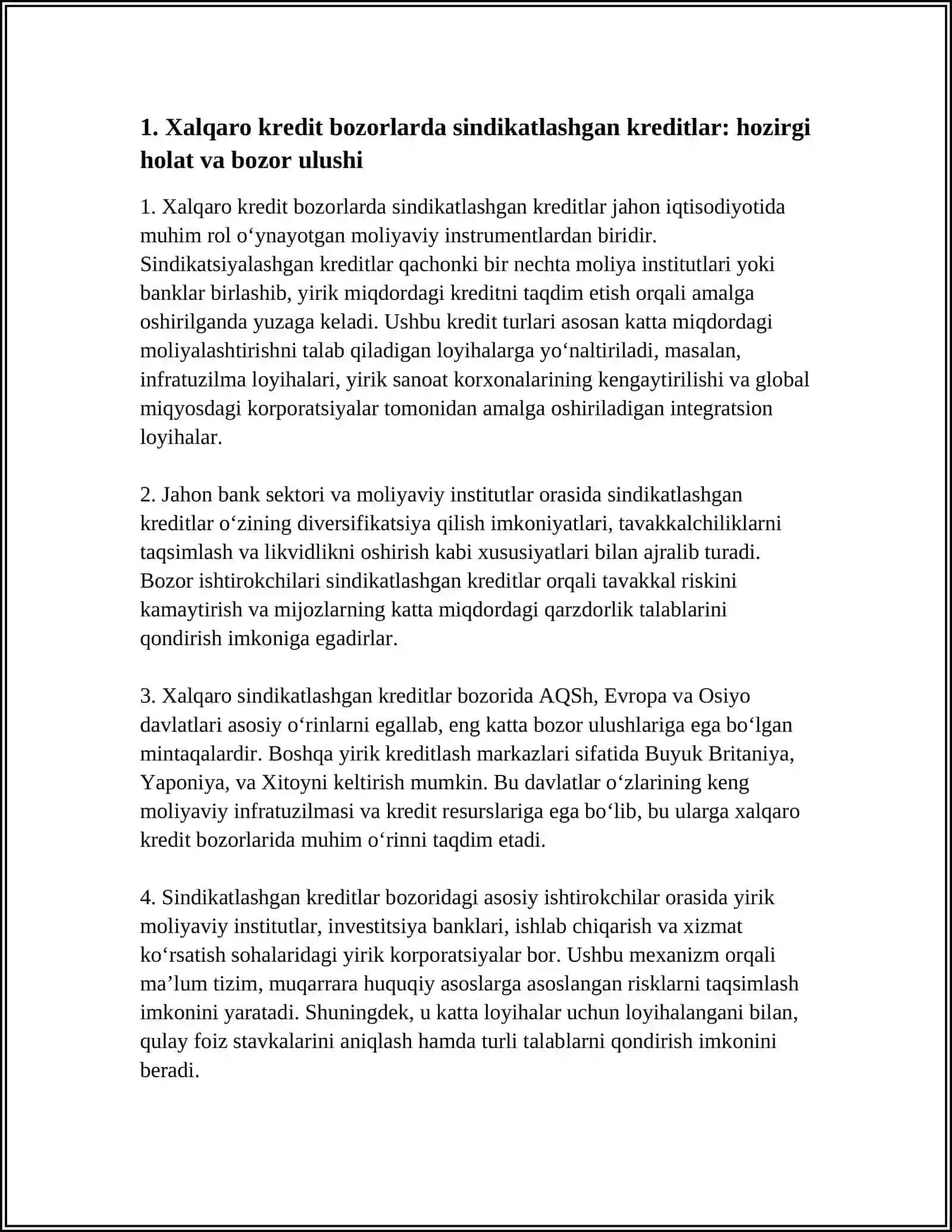 Xalqaro kredit bozorlarda sindikatlashgan kreditlar mavqeyini oshirish 3