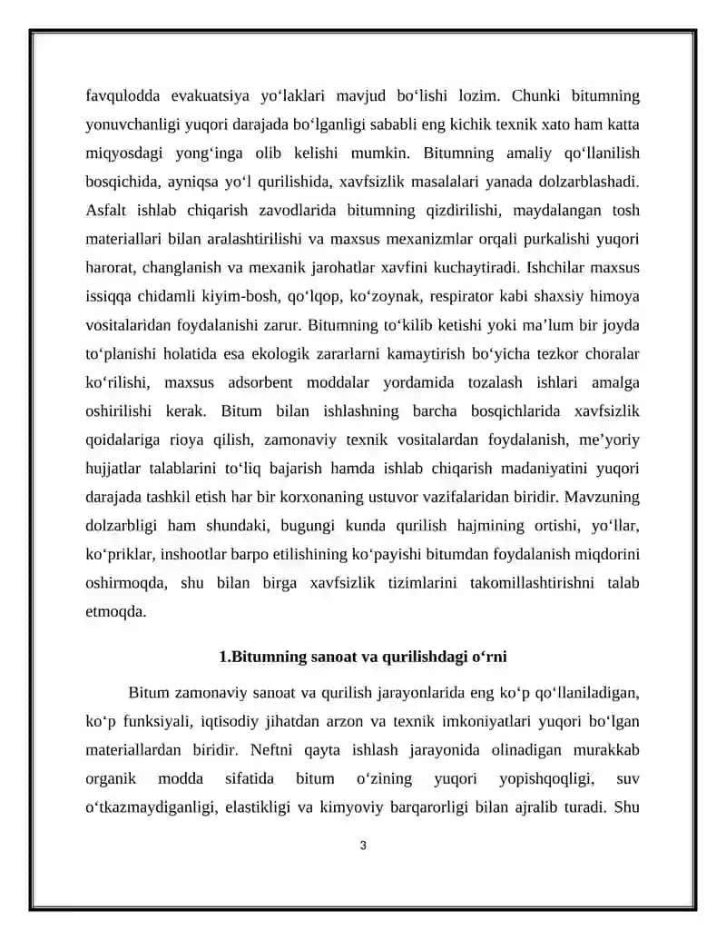 Bitumning transport, saqlash va qo‘llashjarayonidagi xavfsizlik qoidalari 3