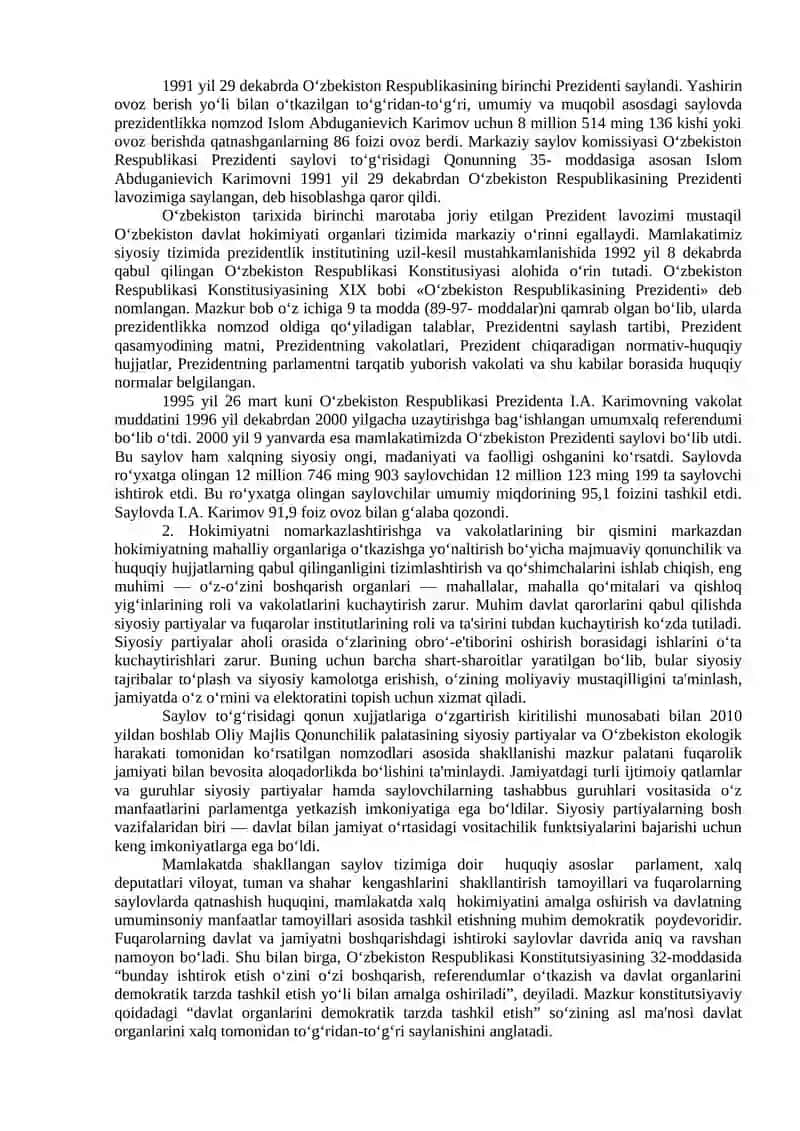 O‘zbekistonda Demokratik, Fuqarolik Jamiyati Asoslarining Shakllanishi, Amalga Oshirilgan Siyosiy Ishlotlar 3