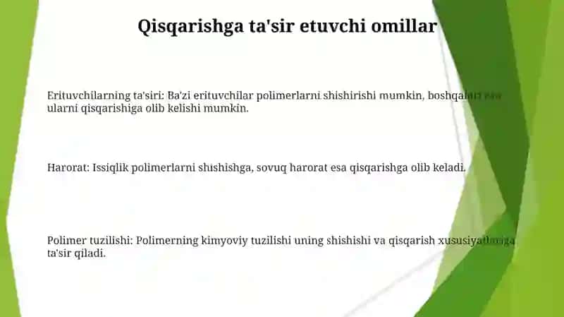Polimerlarning bo‘kishi va Erishi 3