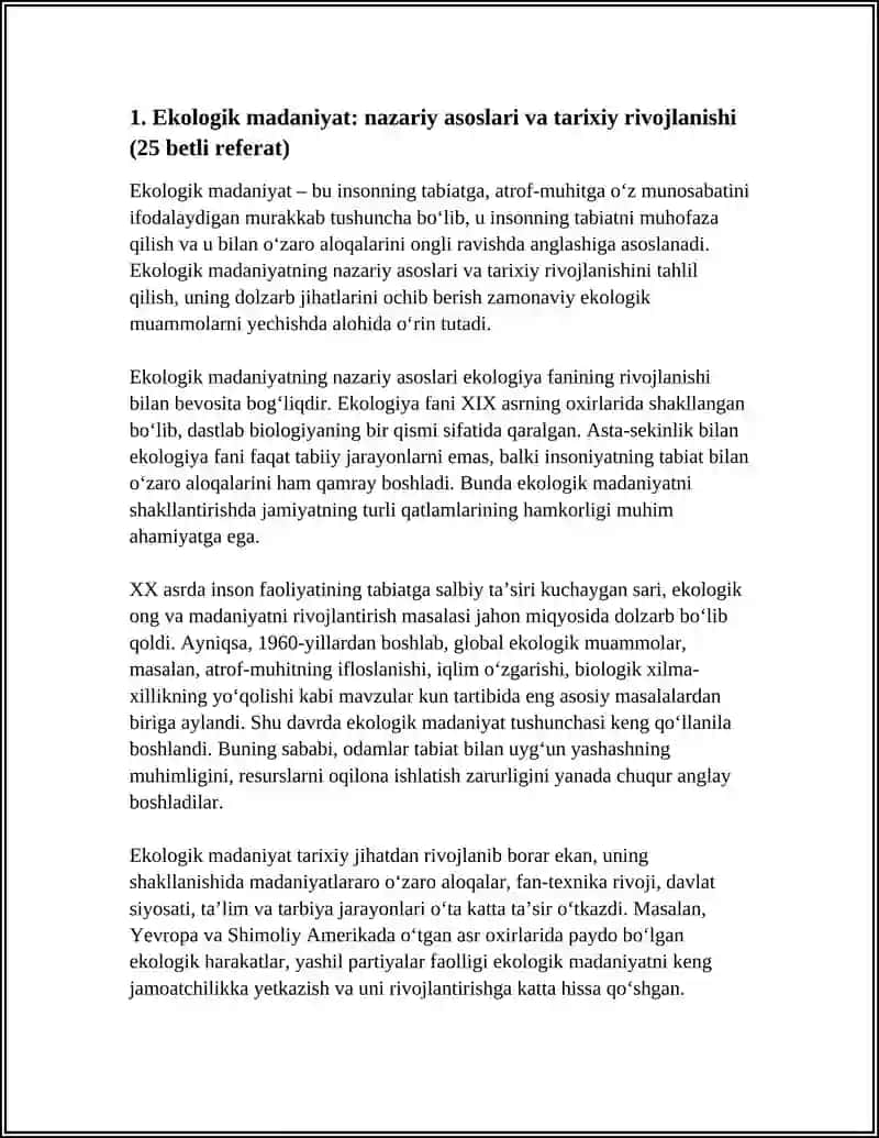 Ekologik madaniyat: nazariy asoslari va tarixiy rivojlanishi (25 betli referat) 3