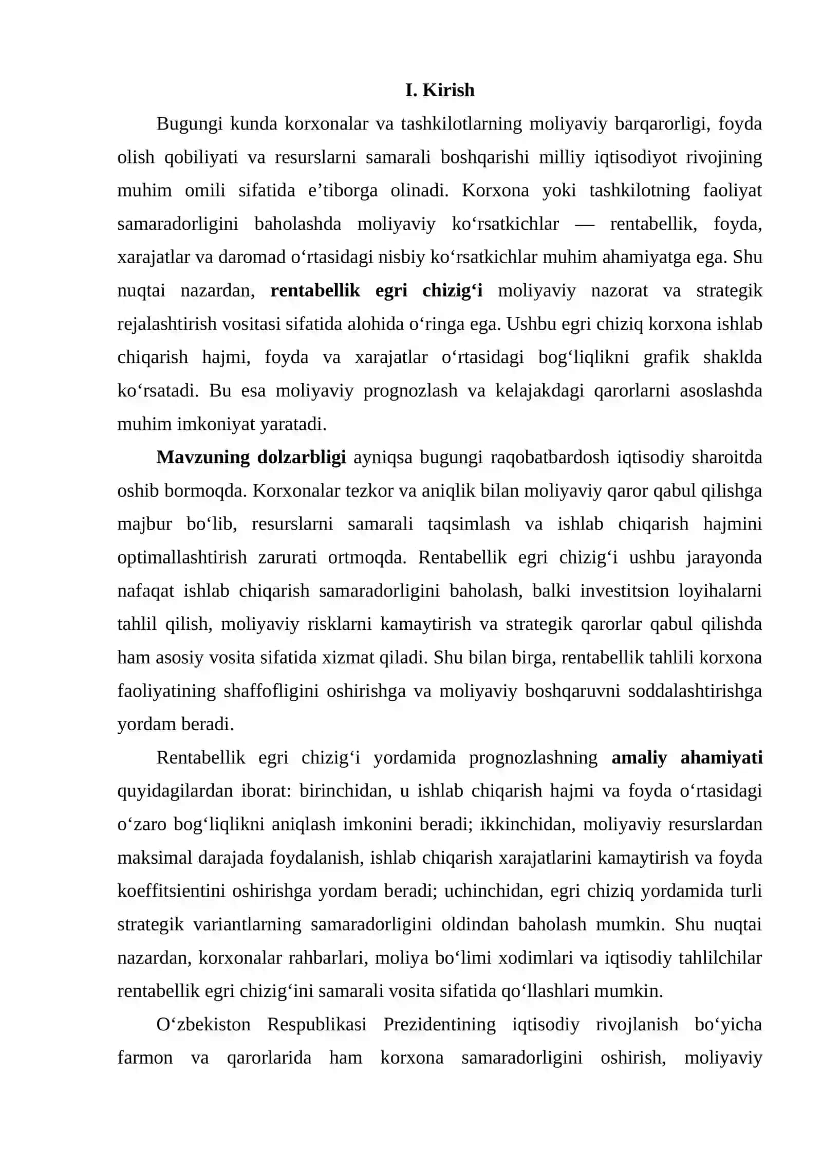 Rentabellik egri chizig’i va u orqali prognozlash 3