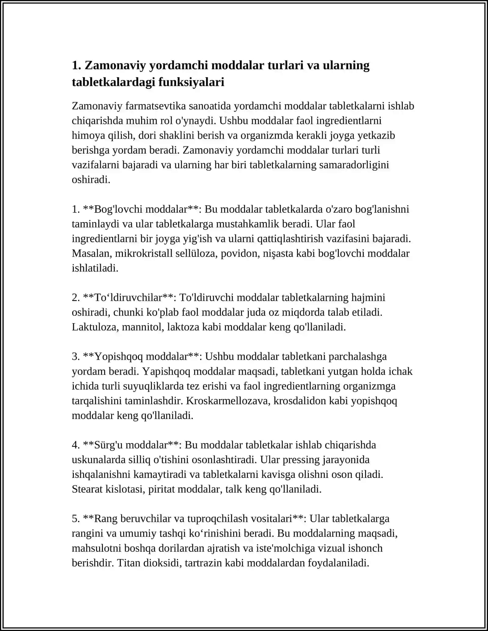 TABLETKALAR ISHLAB CHIQARISHDA ZAMONAVIY YORDAMCHI MODDALARDAN FOYDALANISH ISTIQBOLLARI 3