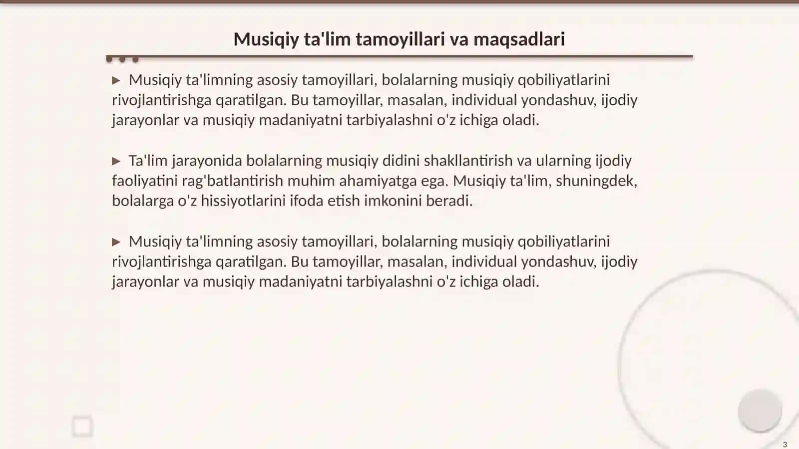 MTTda musiqiy mashgʻulot berish metodikasi boʻyicha ishlarni tashkil qilish 3
