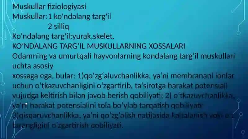 Muskullar xossalarini o'rganish usullari. Tetanus 3