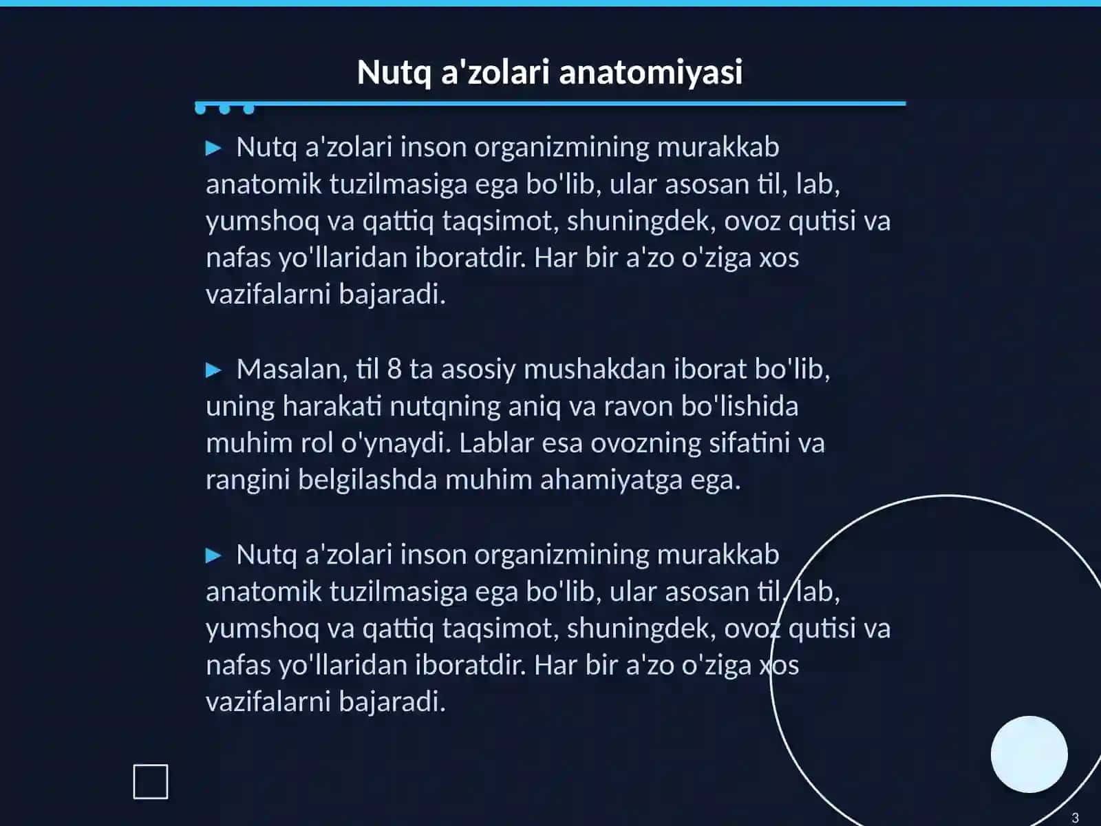 Nutq a'zolari periferik tizimlari patalogiyasi Mahsus pedagogikaning klinik asoslari 3