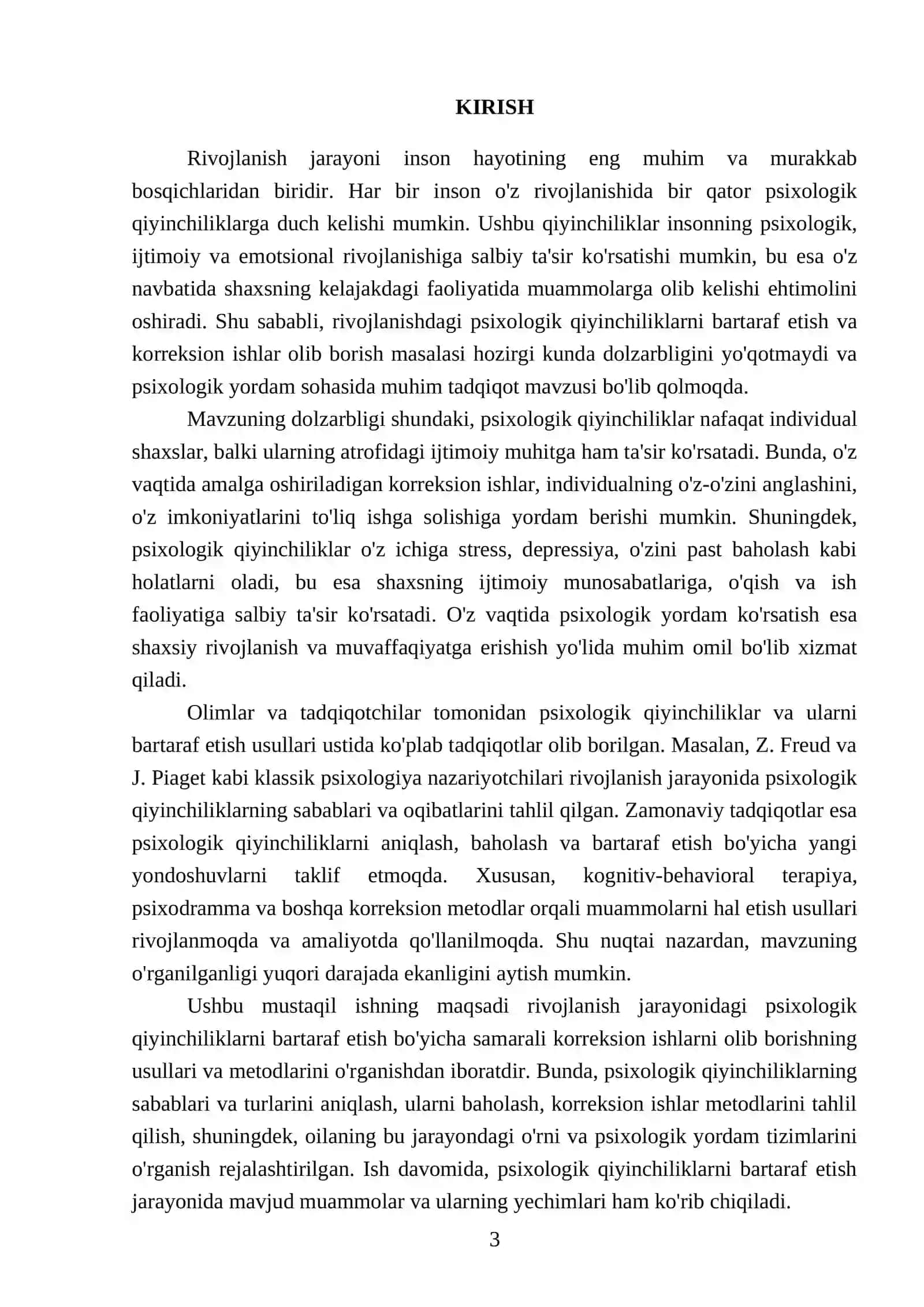 MUSTAQIL ISHI: Rivojlanishdagi Psixologik Qiyinchiliklarni Bartaraf Etish va Korreksion Ishlar 3