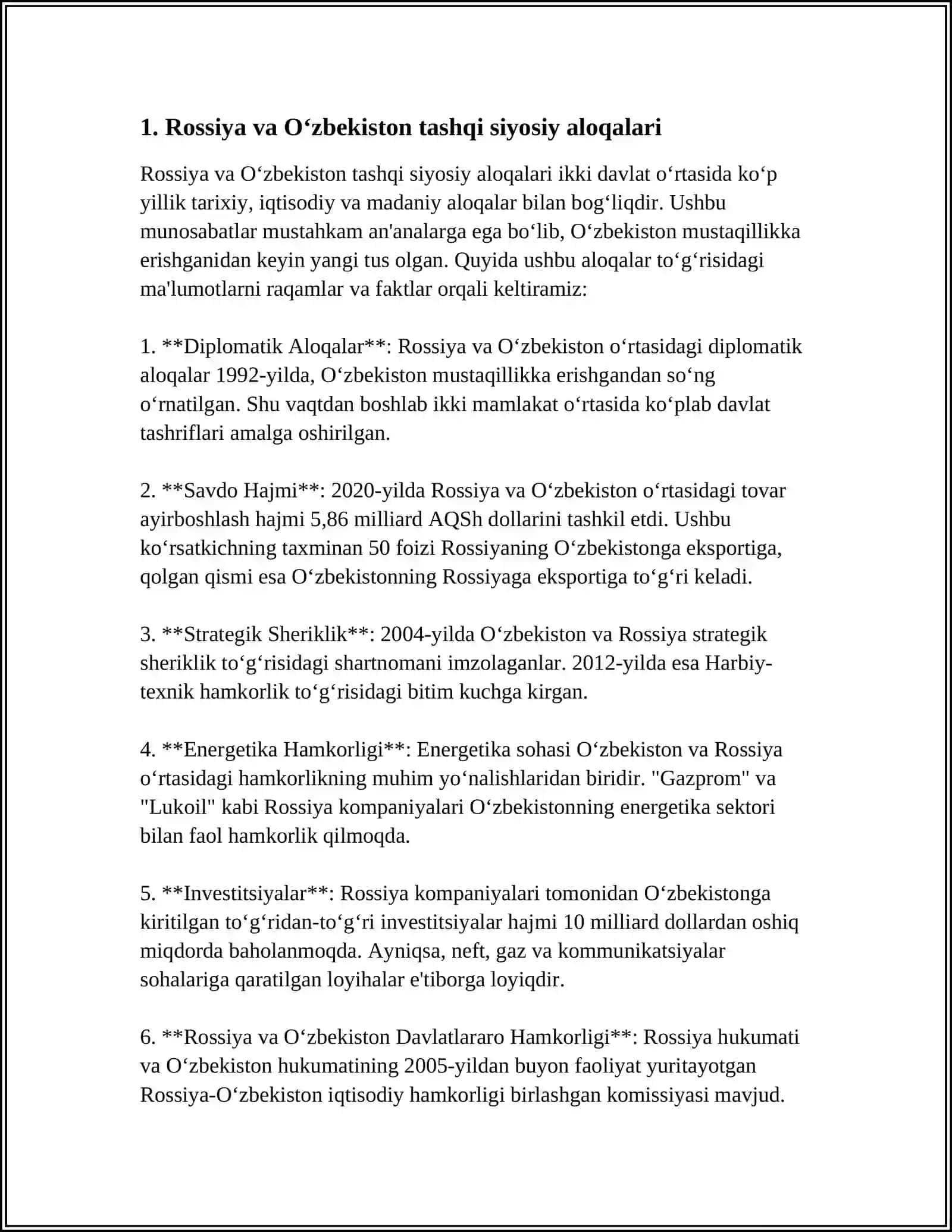 UZBEKISTONDA TASHQI SIYOSATDA RASSIYA AQSH,XITOY MAMLAKATLARNING URNI 2024-2025-o'quv yili 3
