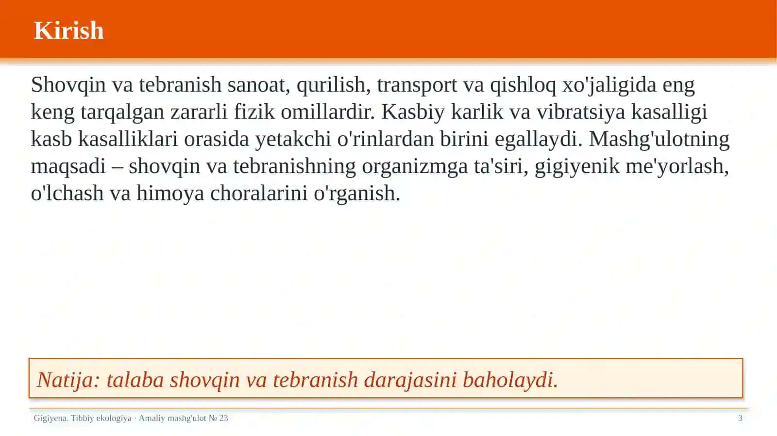 Shovqin va tebranishning organizmga ta'siri va gigiyenik me'yorlash 3