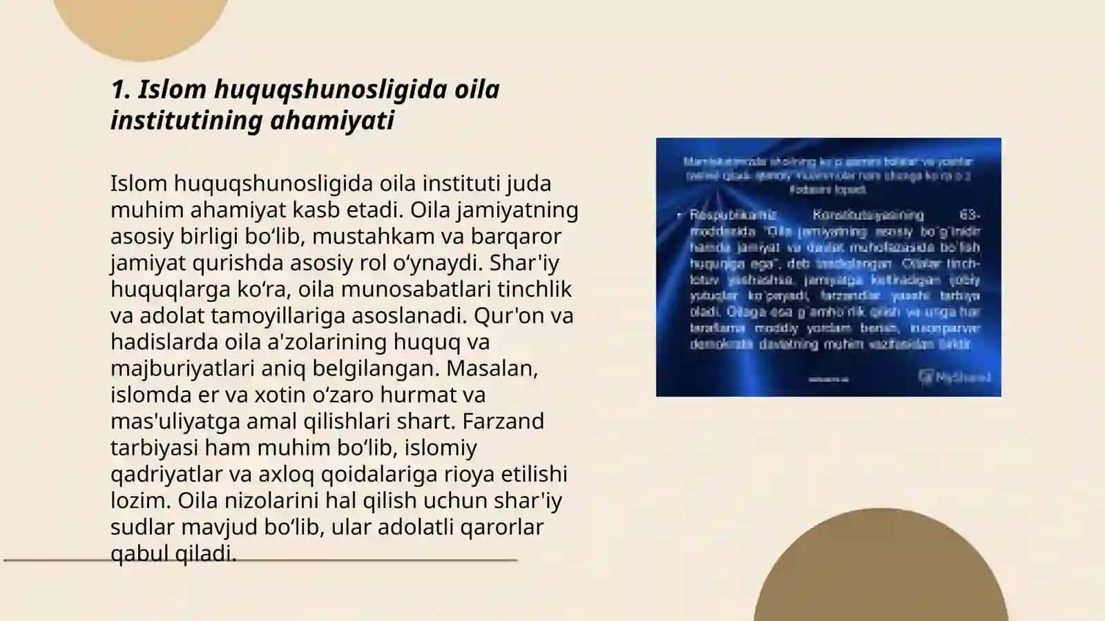 Islom huquqshunosligida oila, nikoh, taloq, idda, zihor tushunchalarini ta'riflash va taqdimot tayyorlash 3