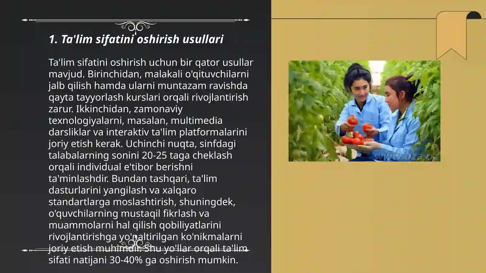 Óqish datslarini takomillashtirish bôyicha taklif va mulahazalar ishlab chiqish 3