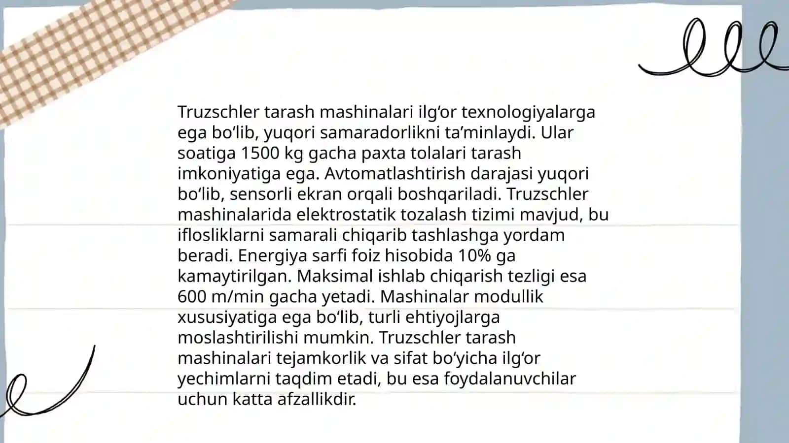 Truzschler, Rieter, Marzoli firmalarining tarash mashinalari qiyosiy tahlili 3