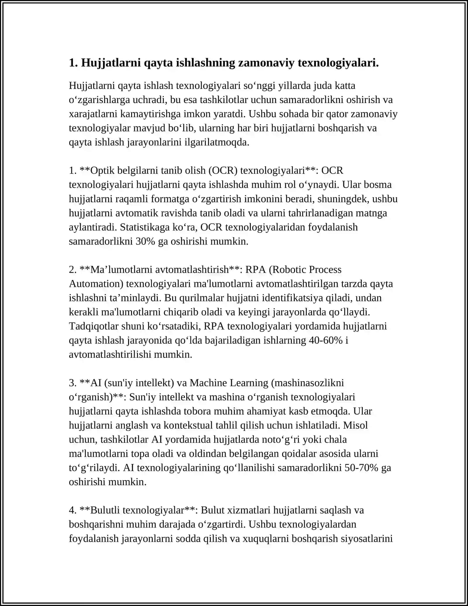 Hujjatlarni Qayta Ishlash Texnologiyalari va Matn Muharrirlari Referat 3