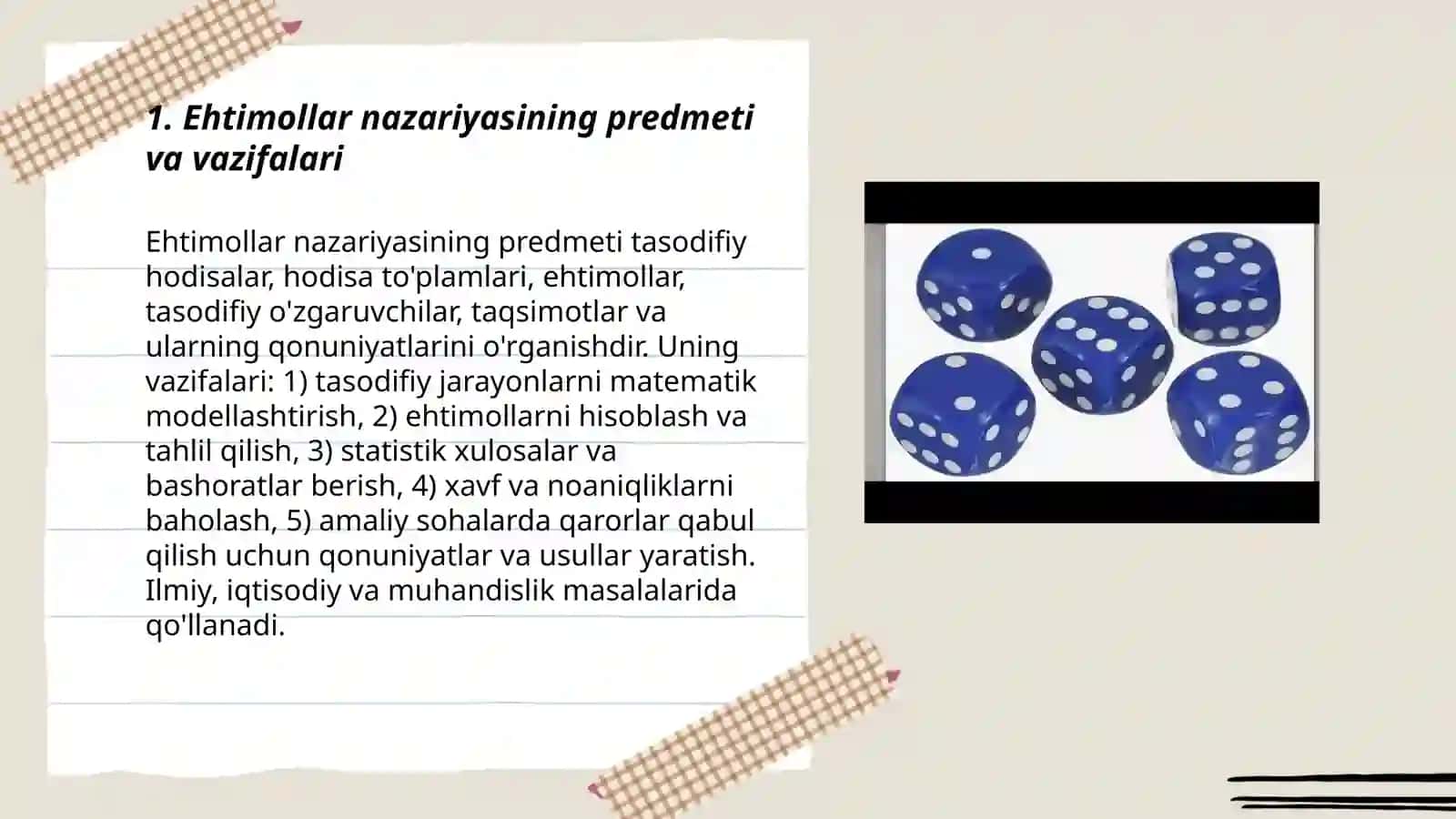 Ehtimollar nazariyasi predmeti. Ehtimollar nazariyasi rivojlanishining qisqacha tarixi 3