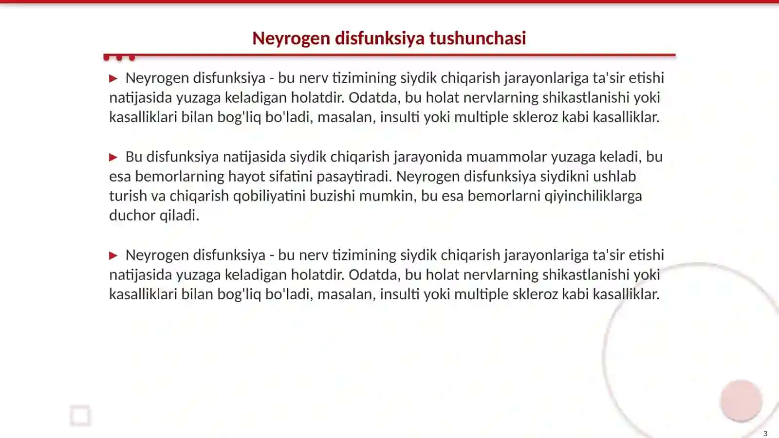 Eurez. siydik chiqarish yoʻllari neyrogen disfunksiyasi 3