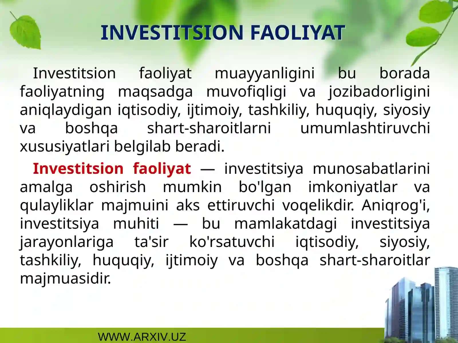 Investitsion faoliyat 3