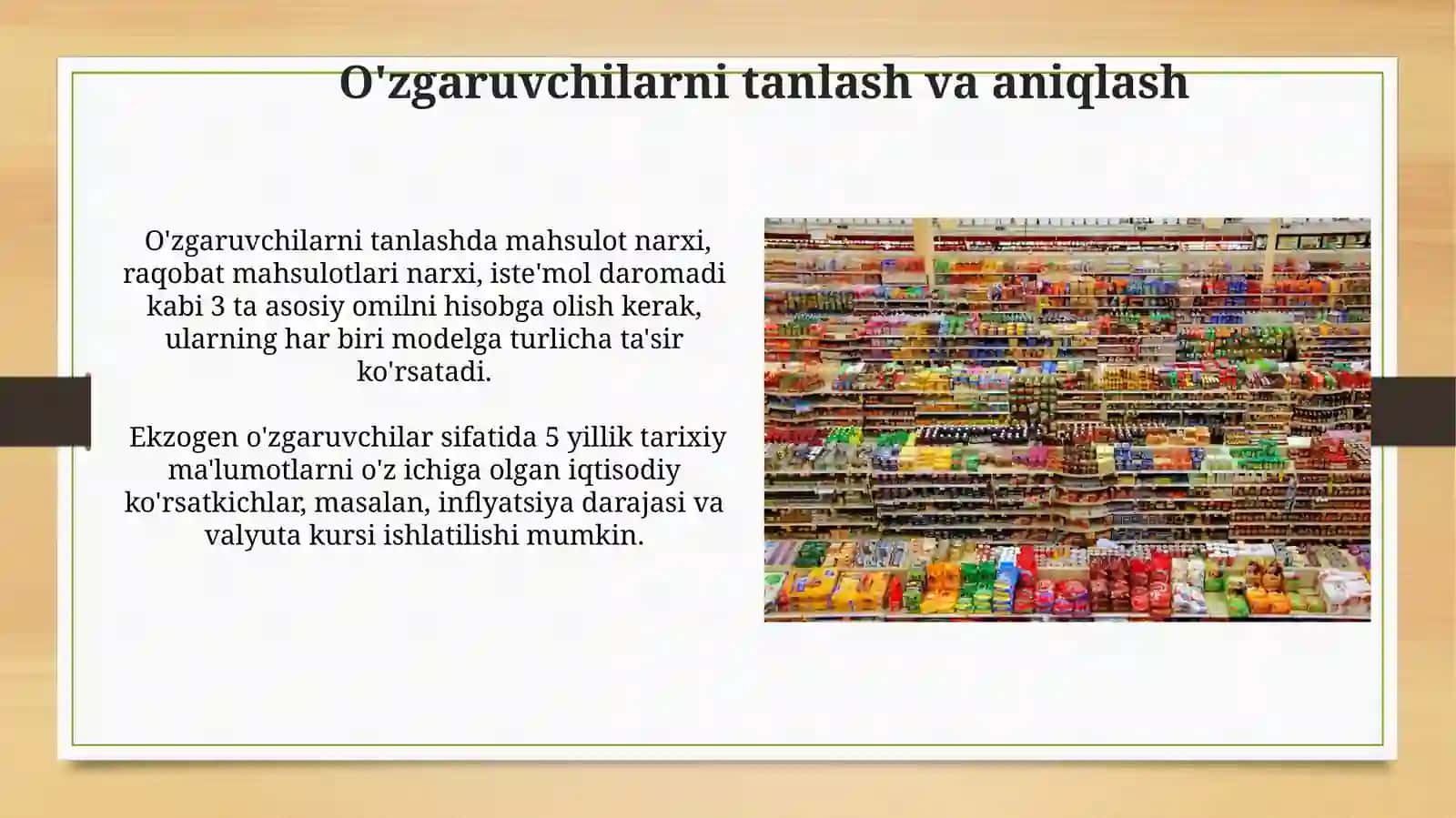 MAHSULOTGA BO'LGAN TALAB VA TAKLIFNING EKONOMETRIK MODELINI TUZISH VA PROGNOZINI AMALGA OSHIRISH 3