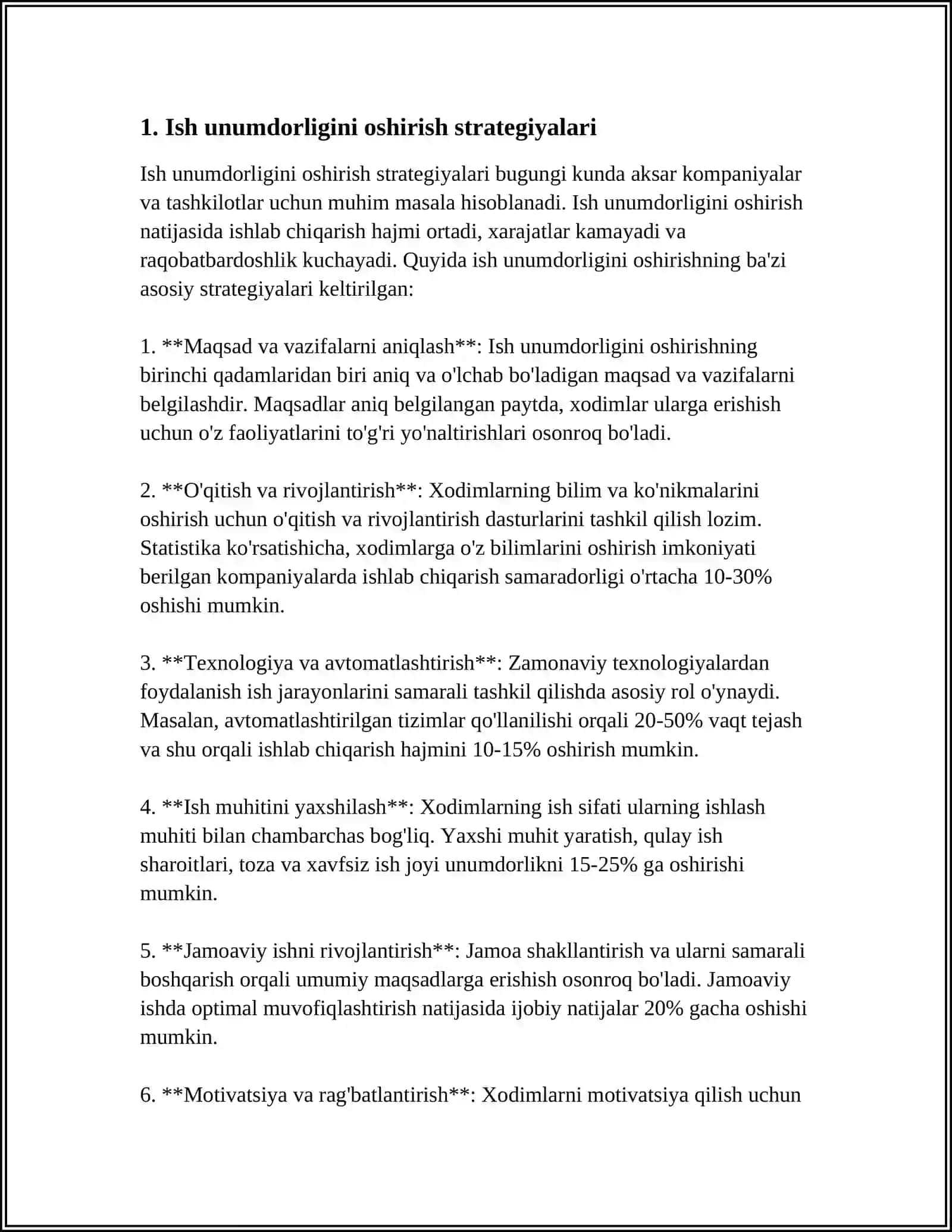 MUSTAQIL ISH Mavzu: MEHNAT UNUMDORLIGI - IQTISODIY O'SISH OMILI SIFATIDA 3