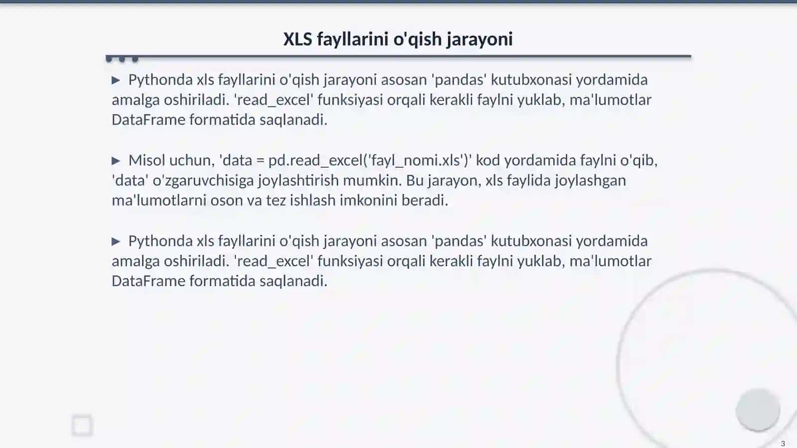 Pythonda xls fayllari bilan ishlash 3