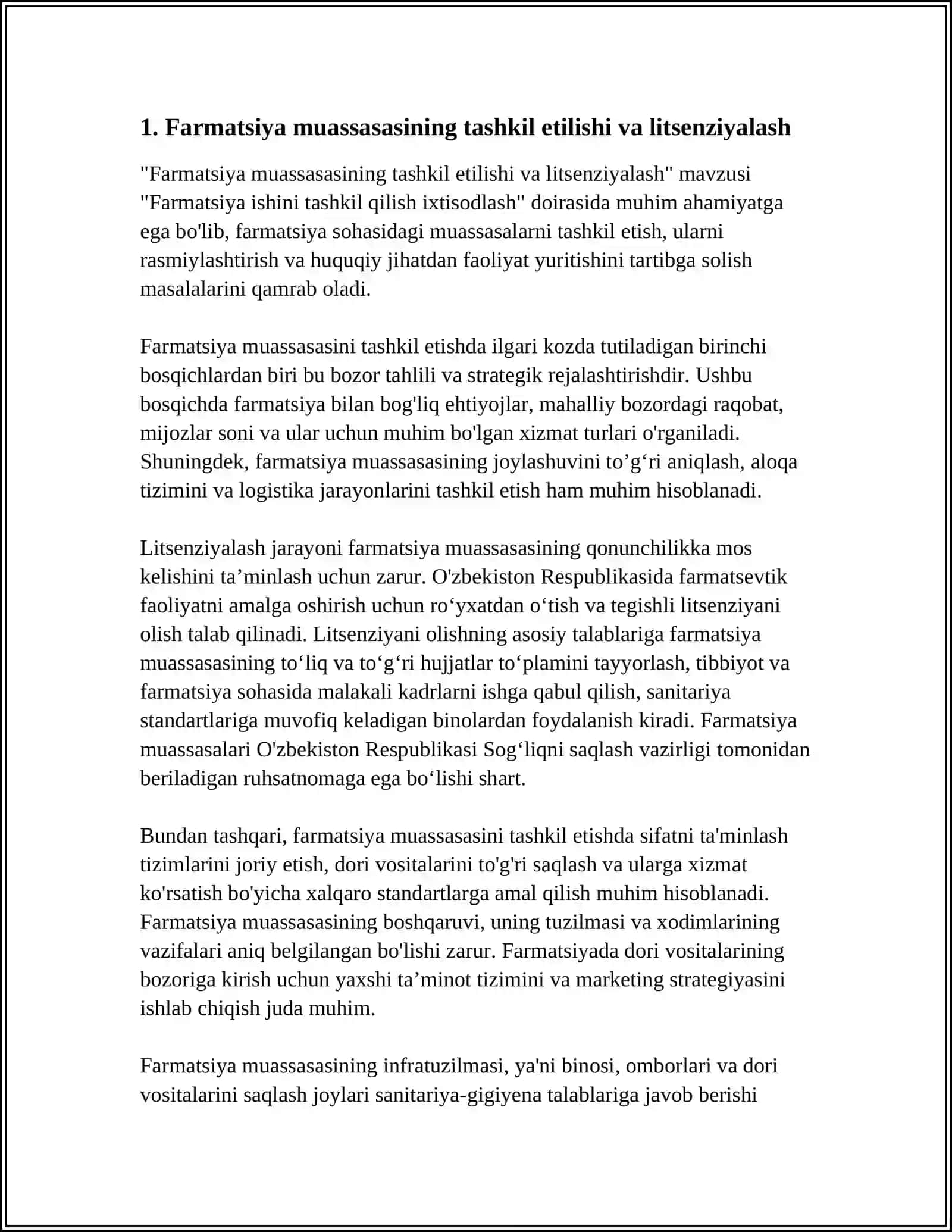 Farmatsiya ishini tashkil qilish ixtisodlash 3