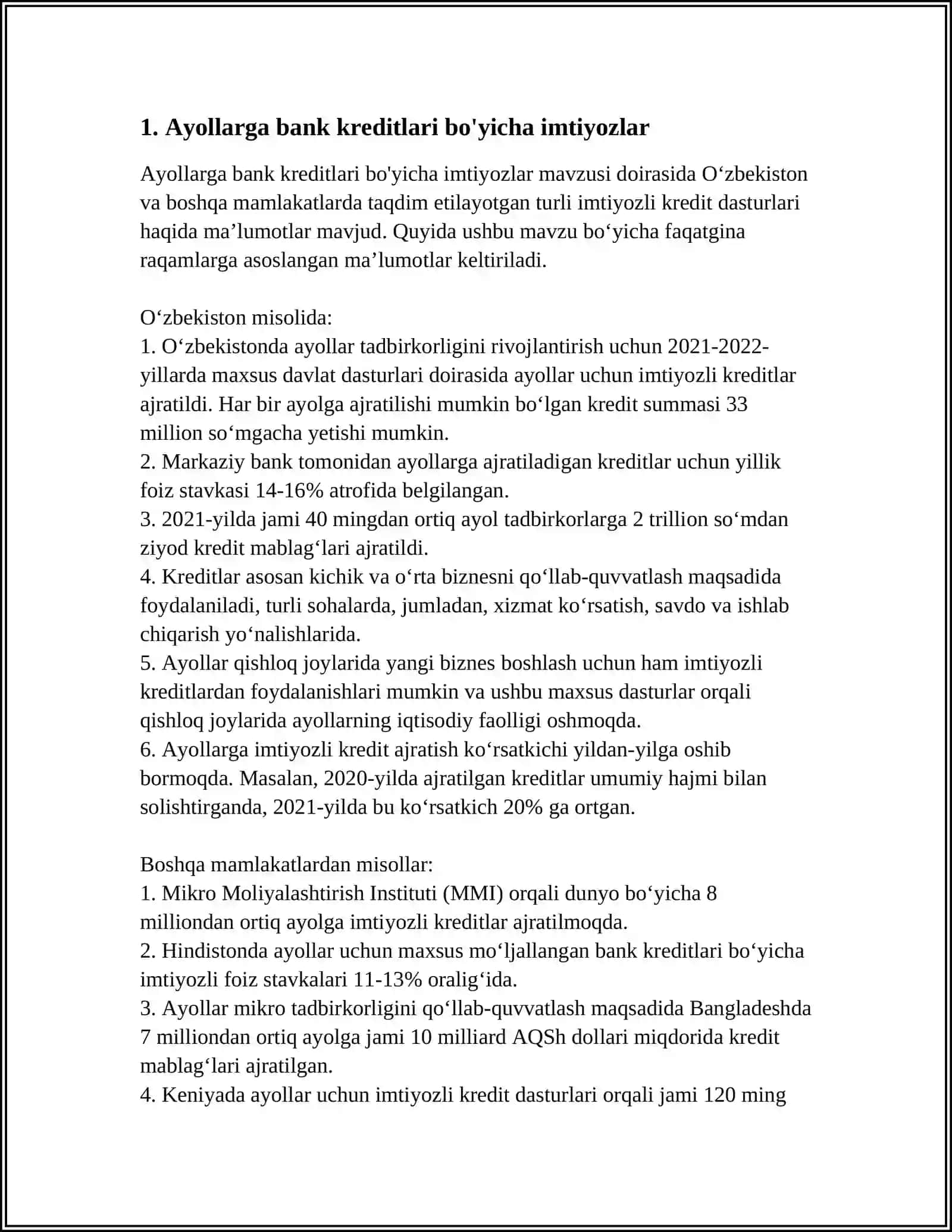 AYOLLARGA BERILADIGAN KAFOLAT VA IMTIYOZLAR 3