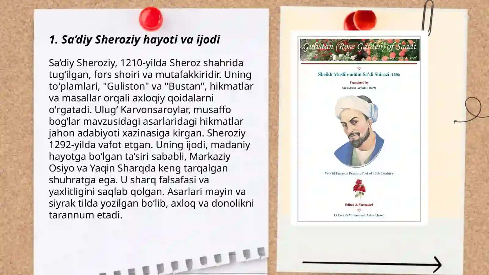 Saʼdiy Sheroziy „Gulistonʼʼ asari 3
