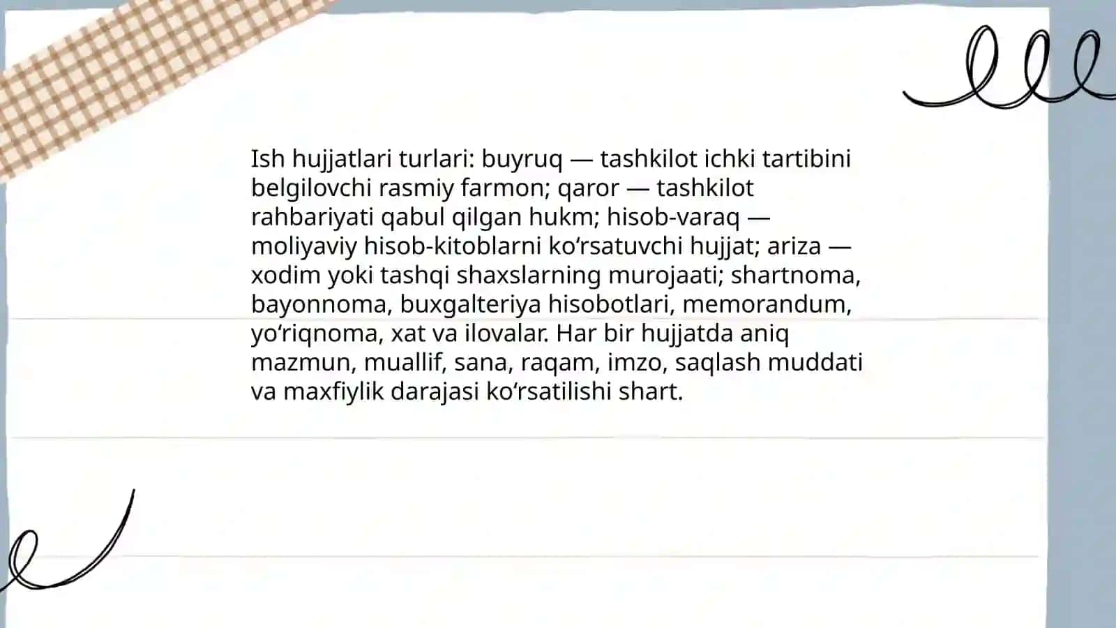 Ish hujjatlari va ularga qoyiladigan asosiy talablar 3