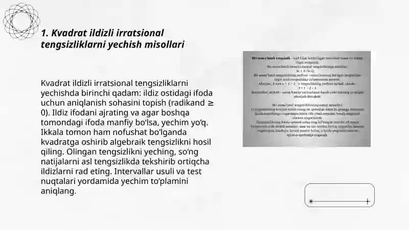 Irratsional tengsizliklar va tengsizliklar sistemasiga oid misollar yechish 3