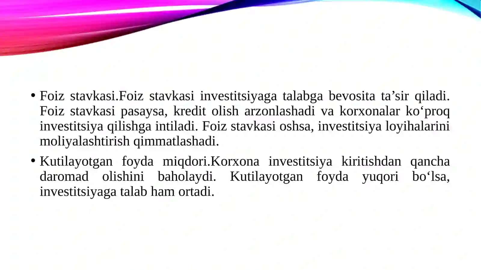 Investitsiyaga talab omillari va funksiyasi 3