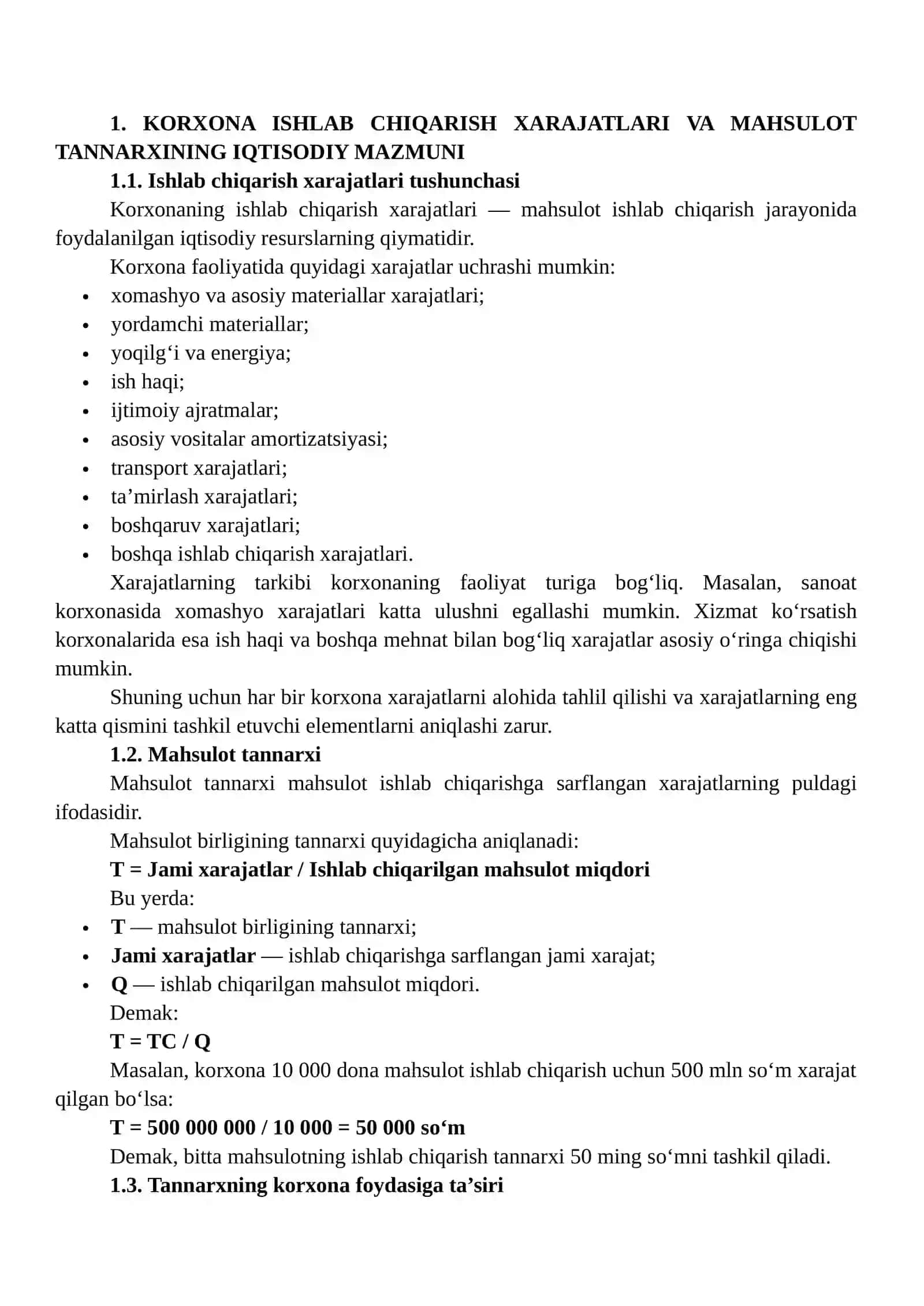 Korxonaning ishlab chiqarish xarajatlari va mahsulot tannarxini mutlaq va nisbiy miqdorlar yordamida tahlil qilish 3