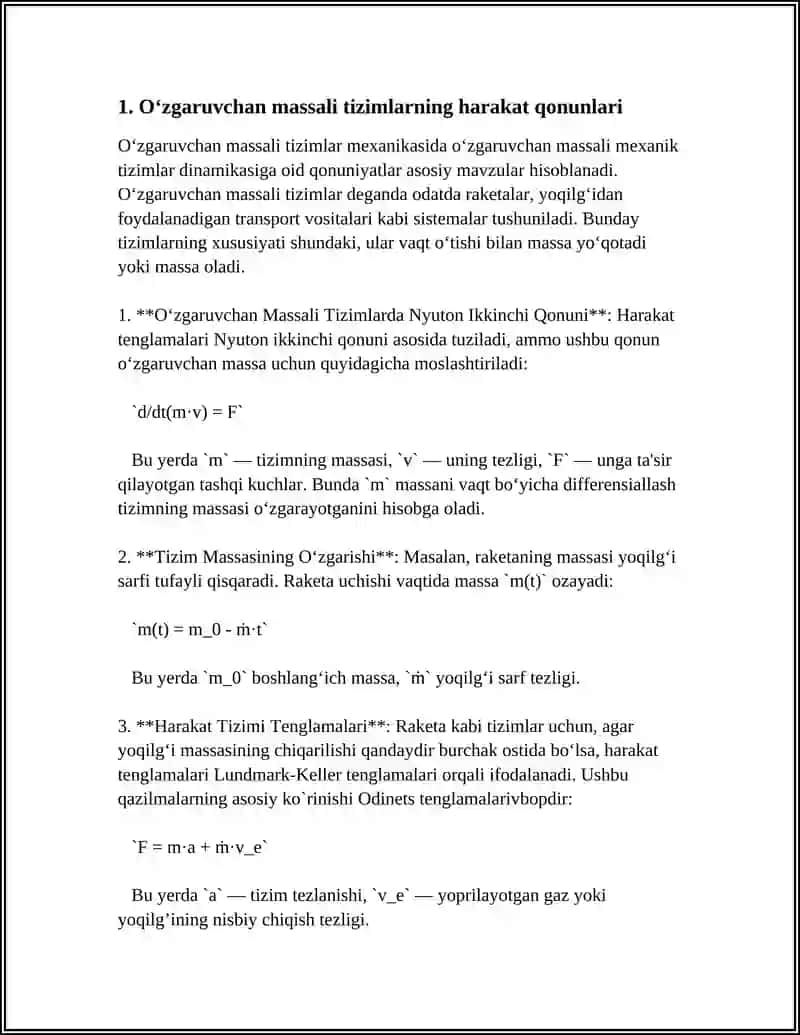 Oʻzgaruvchan massali tizimlarning harakati.Qattiq jismlarda diffuziya hodisasi 3