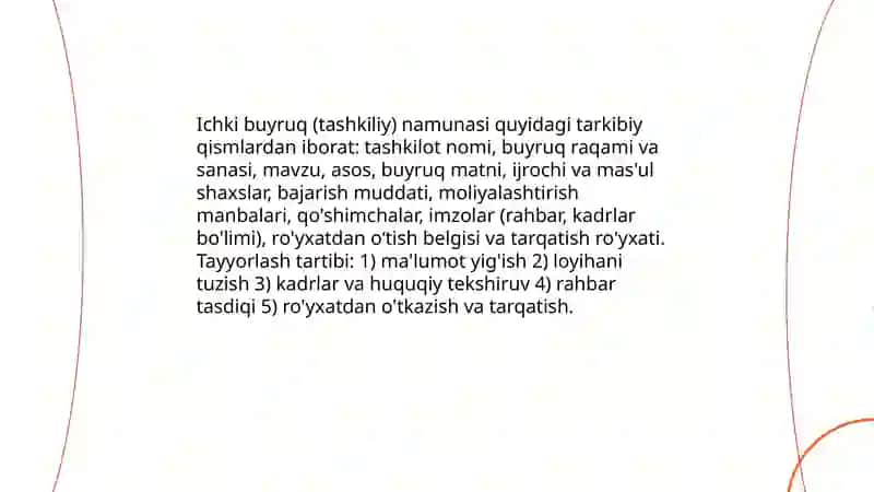 Ichki buyruq (tashkiliy) namunasi 3