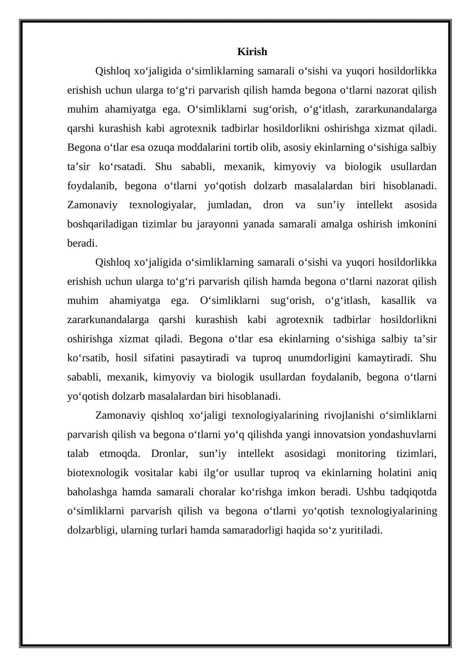 O’simliklarga qarash va begona o’tlarga qarshi kurashish texnologiyalari 3