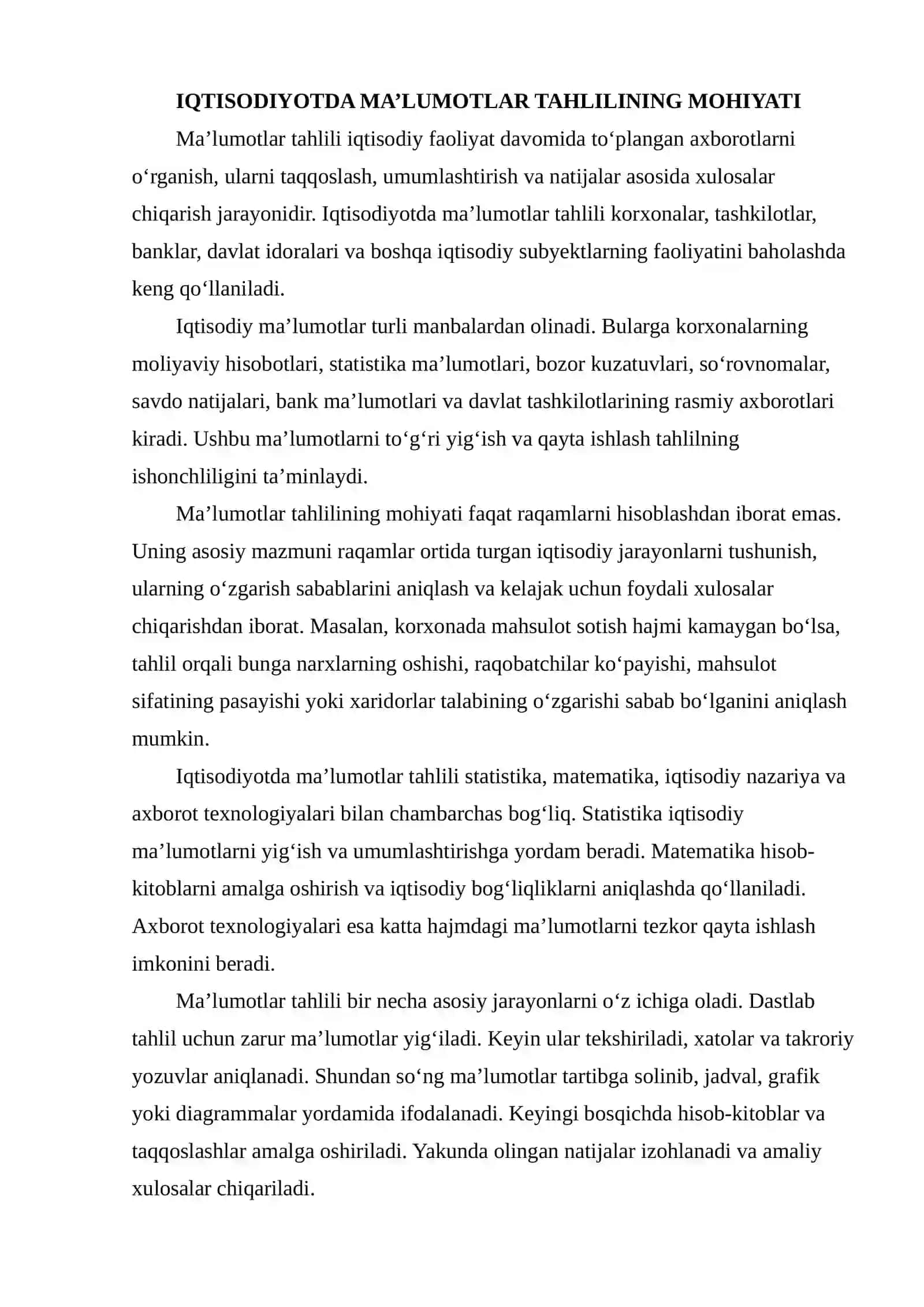 IQTISODIYOTDA MA’LUMOTLAR TAHLILINING MOHIYATI, MAQSADI VA VAZIFALARI 3
